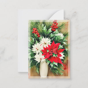 Poinsettia and holly bouquet budget mini Christmas Note Card