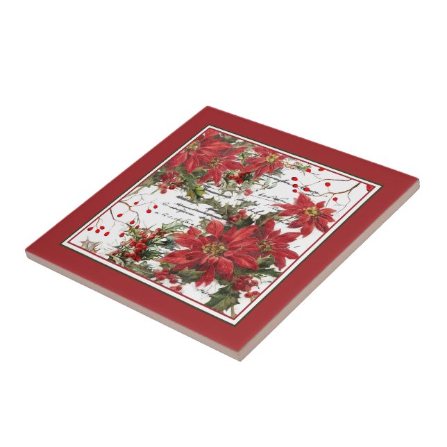 Poinsettia and holly ceramic tile (Side)