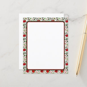 Poinsettia and holly Christmas stationery
