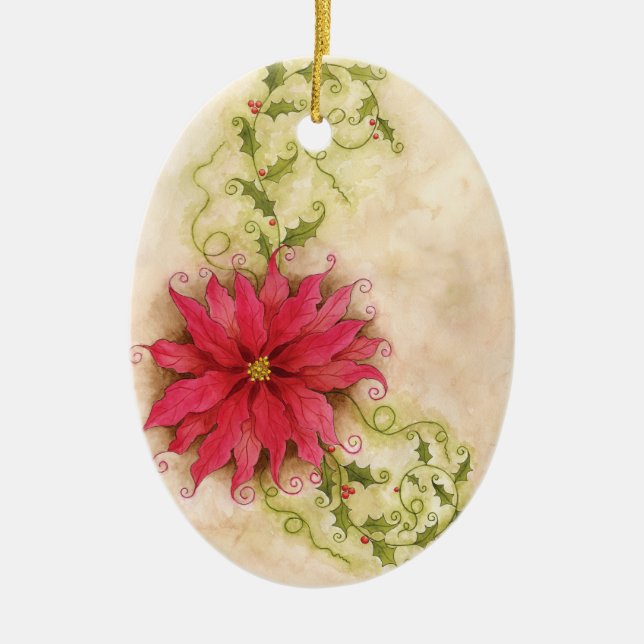Poinsettia and Holly Ornament (Front)