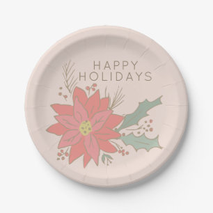 Poinsettia and holly sprays holiday paper plates
