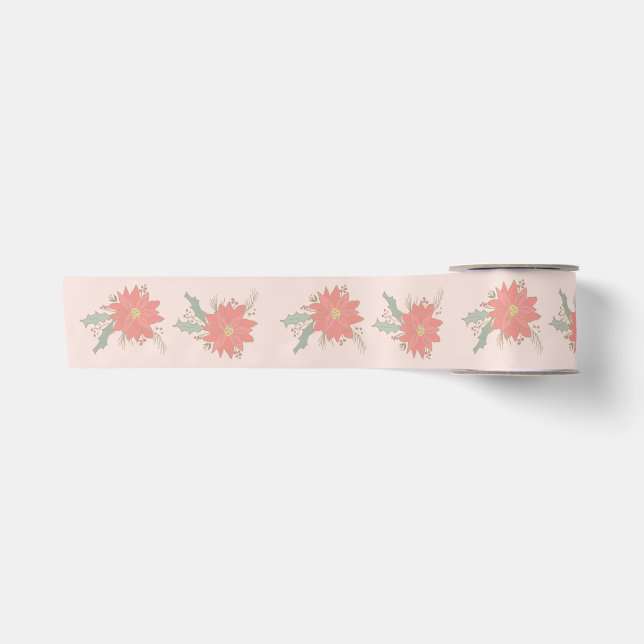 Poinsettia and Holly sprays  Satin Ribbon (Front)