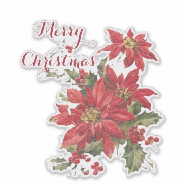 Poinsettia and holly sticker (Front)