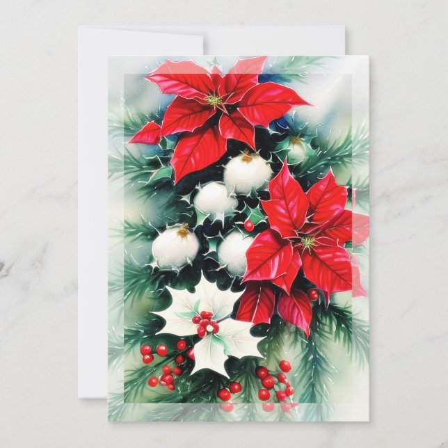 Poinsettia and holly swag budget Christmas Holiday Card (Front)