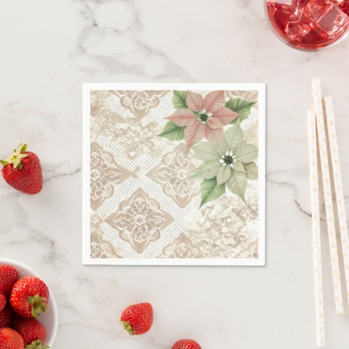 Poinsettia and Lace Shabby Chic Decoupage Napkins