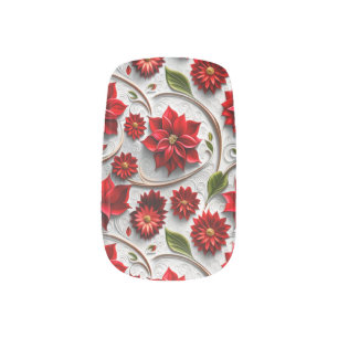 Poinsettia and Leaves Minx Nail Art