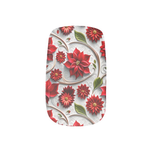 Poinsettia and Leaves Minx Nail Art (Left Thumb)
