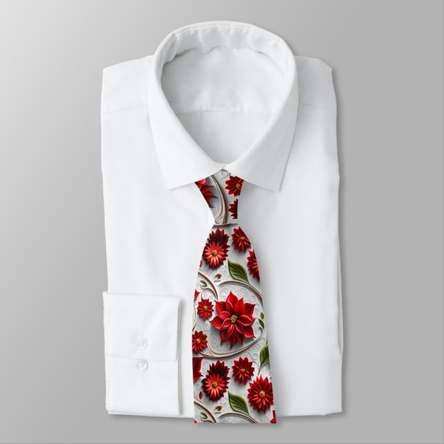 Poinsettia and Leaves Neck Tie (Tied)