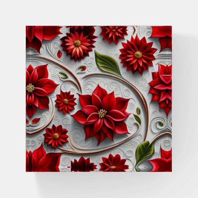 Poinsettia and Leaves Paperweight (Front)