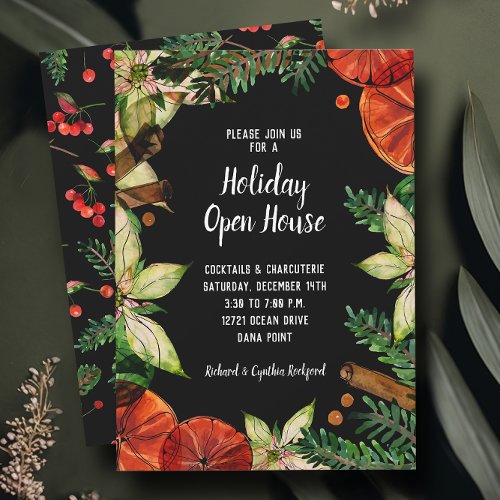 Poinsettia and Oranges Christmas Invitation