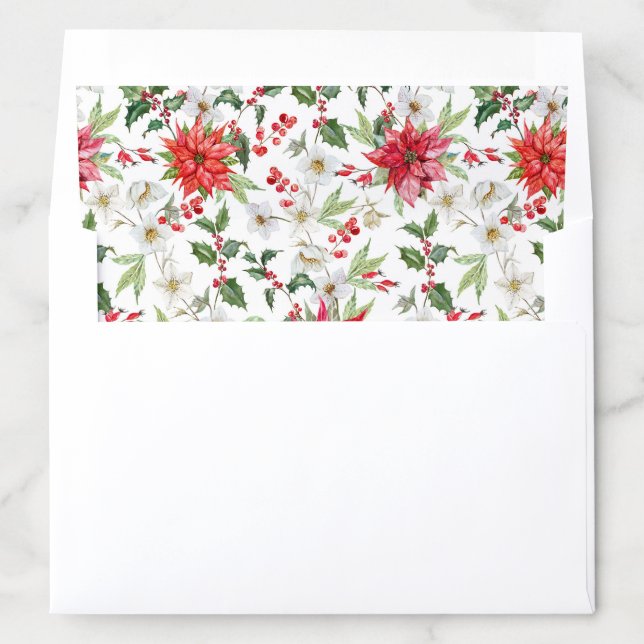 Poinsettia and Paperwhite Christmas Floral Pattern Envelope Liner (In Envelope)