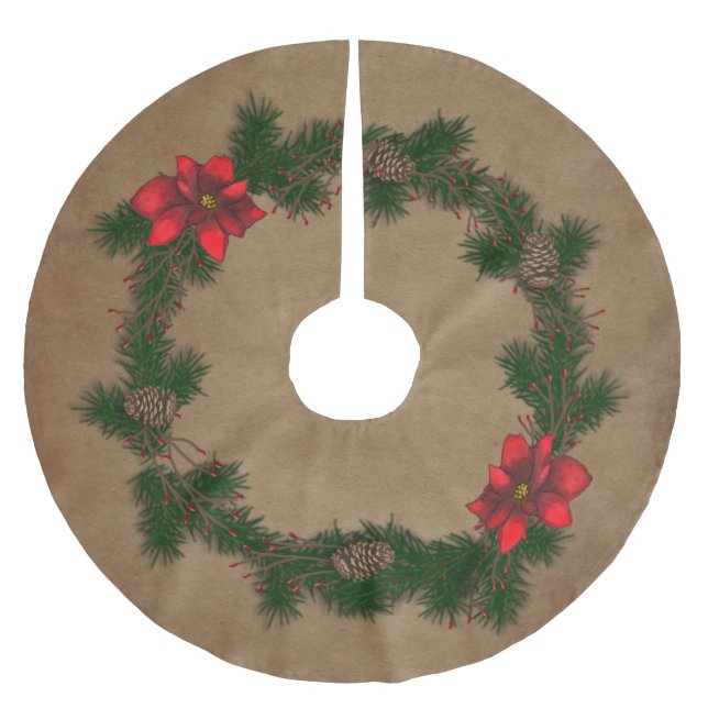 Poinsettia And Pine Tree Skirt (Front)