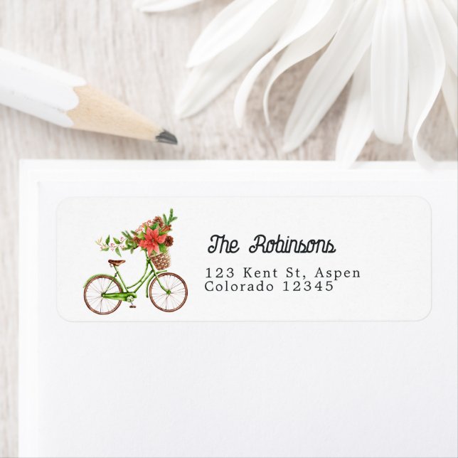 Poinsettia and Pines Bicycle Christmas Charm Label (Insitu)