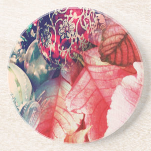 Poinsettia and Vintage Christmas Ornaments Digital Coaster
