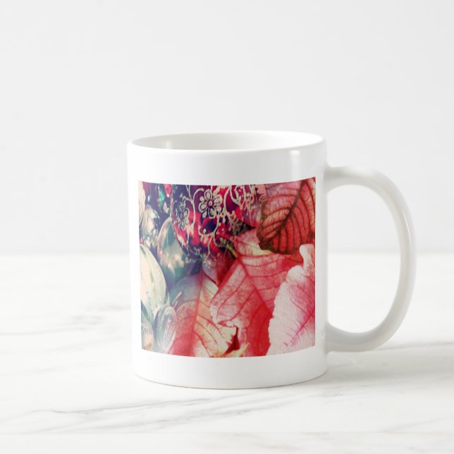 Poinsettia and Vintage Christmas Ornaments Digital Coffee Mug (Right)