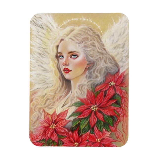 Poinsettia Angel PostCard Magnet (Vertical)