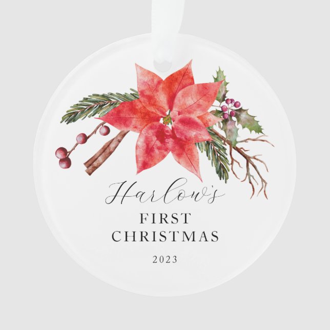 Poinsettia Baby's First Christmas Ornament (Front)