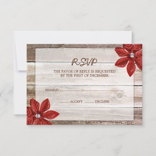 Poinsettia Barn Wood Wedding RSVP Response Card