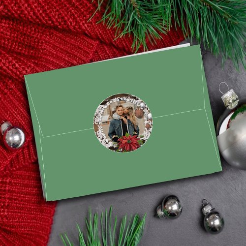Poinsettia Bauble  Ornate Christmas Holiday Photo Classic Round Sticker