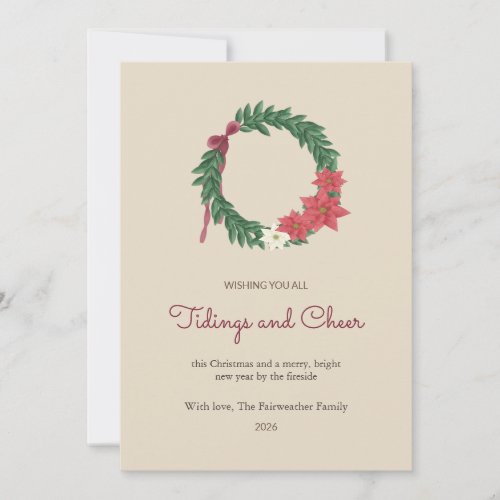 Poinsettia Bay Wreath Family Christmas Card
