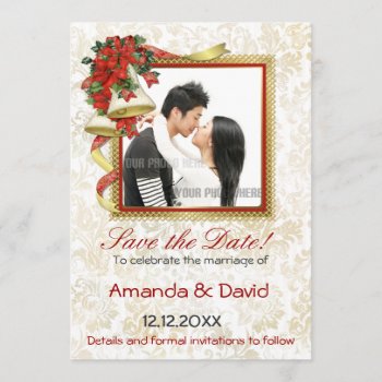 Poinsettia Bells Wedding Save The Date by SpiceTree_Weddings at Zazzle