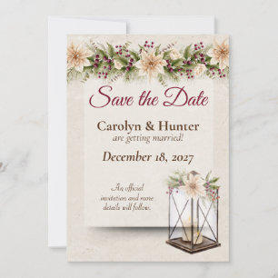Poinsettia & Berries Elegant Wedding Save The Date