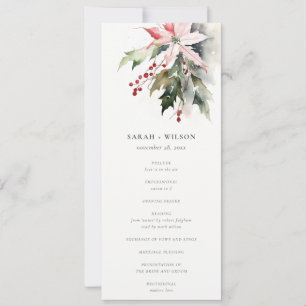 Poinsettia Berries Foliage Wedding Program Card