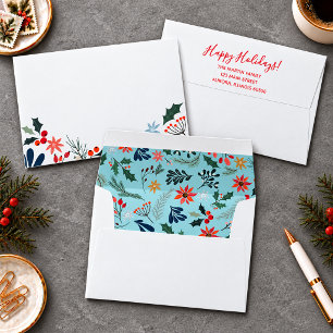 Poinsettia Berries Leaves Christmas Holiday Envelope