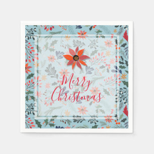 Poinsettia Berries Leaves Holiday Christmas Napkins