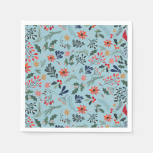 Poinsettia Berries Leaves Holiday Christmas Napkins