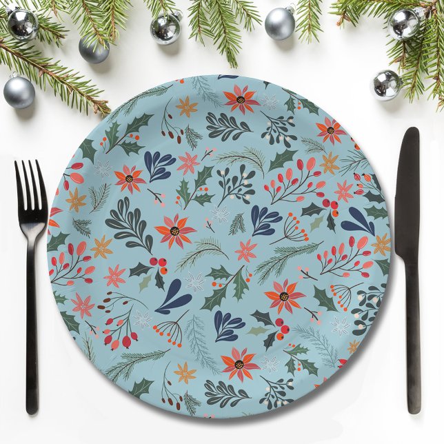 Poinsettia Berries Leaves Holiday Christmas Paper Plates (Poinsettia Berries Leaves Holiday Christmas Paper Plates)
