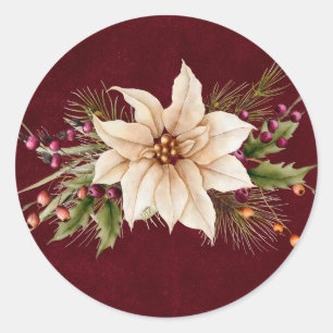 Poinsettia & Berries Wedding Classic Round Sticker