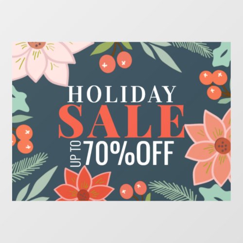 Poinsettia  Berry Floral Holiday Sale Navy Window Cling