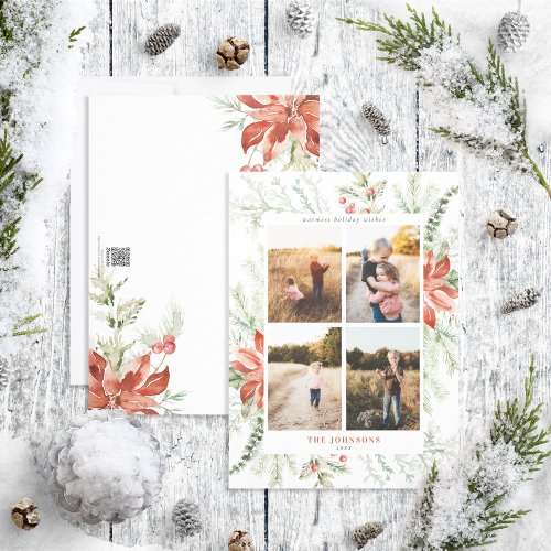 Poinsettia Berry Greenery Botanicals 4 Photo Holid Holiday Card