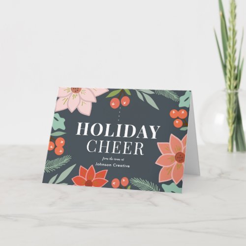 Poinsettia Berry Navy Corporate Christmas Holiday Card