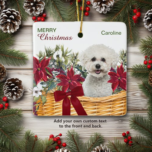 Poinsettia Bichon Frise Christmas Basket Ornament