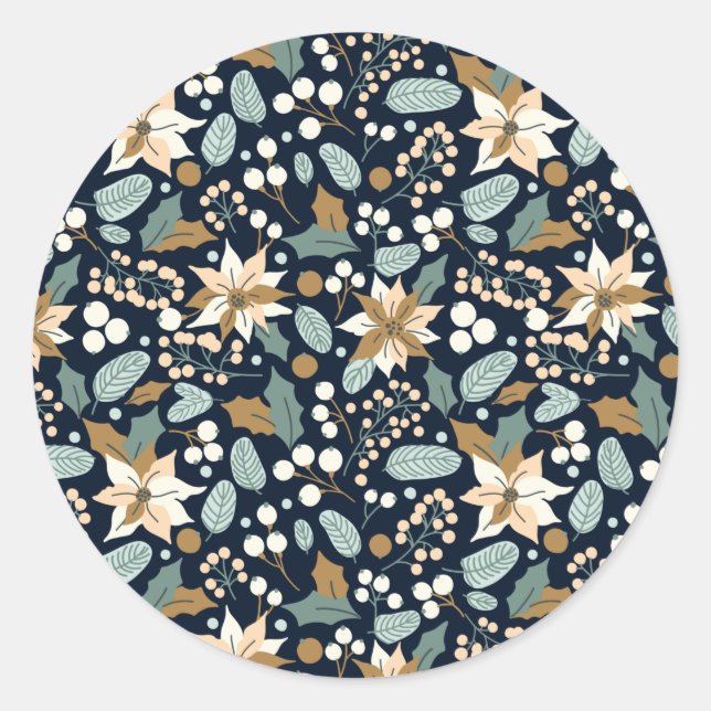 Poinsettia black background winter holiday   classic round sticker (Front)