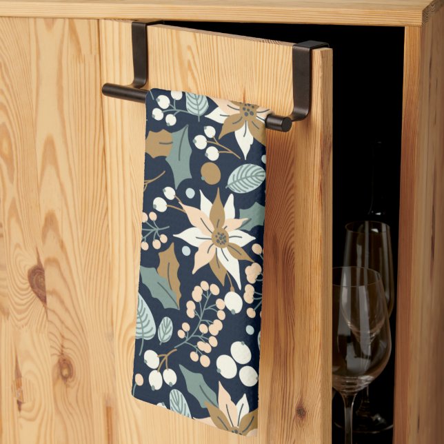 Poinsettia black background winter holiday  kitchen towel (Thirds Fold)