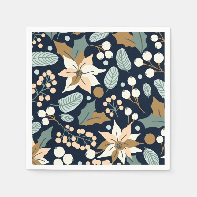 Poinsettia black background winter holiday   napkins (Front)