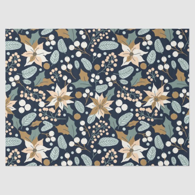 Poinsettia black background winter holiday  wrappi tissue paper (Front)