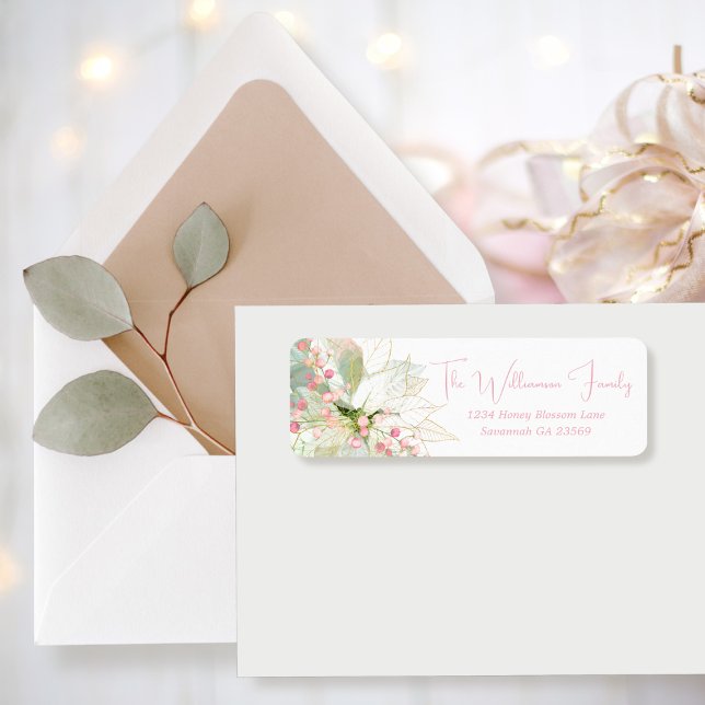 Poinsettia Blush Sage Green Glitter Return Address Label (Creator Uploaded)