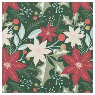 Poinsettia Botanical Floral Christmas Fabric