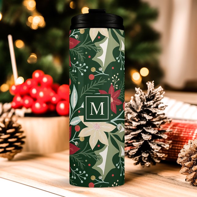 Poinsettia Botanical Floral Christmas Monogram Thermal Tumbler (Creator Uploaded)