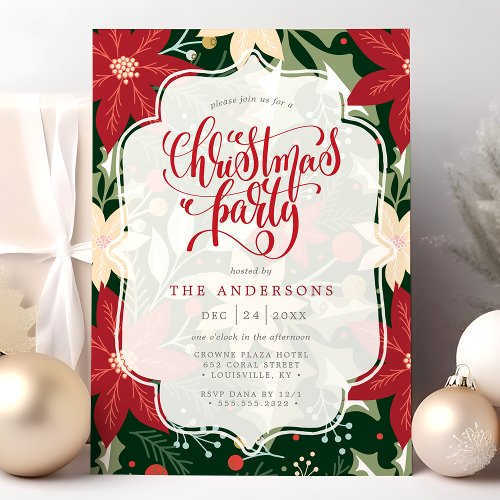 Poinsettia Botanical Floral Christmas Party Invitation