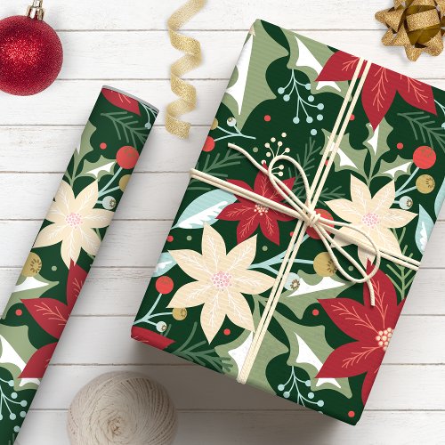 Poinsettia Botanical Floral Christmas Wrapping Paper
