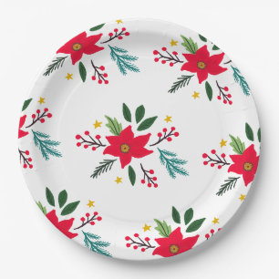 Poinsettia Botanicals Foliage Holiday Christmas Paper Plates