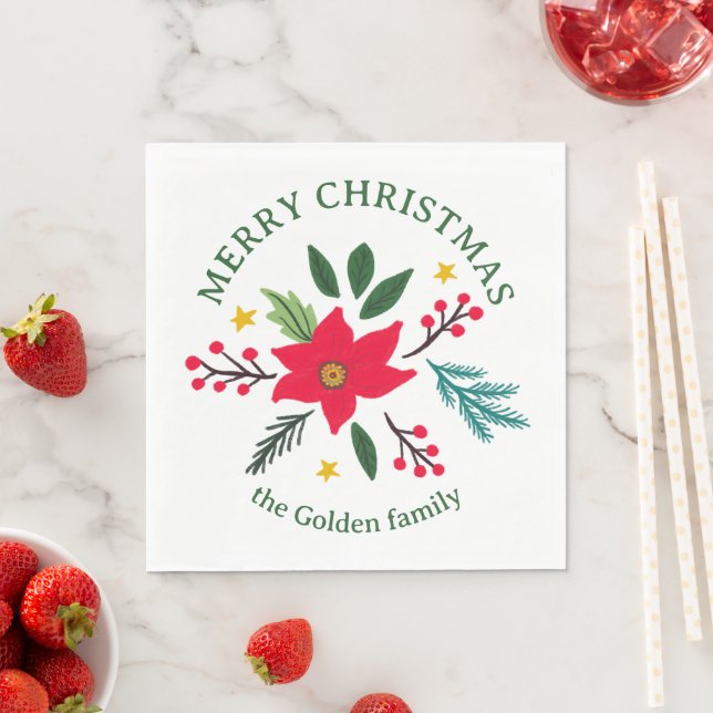 Poinsettia Botanicals Foliage Holiday CUSTOM Napkins (Insitu)