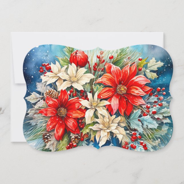 Poinsettia Bouquet Add Signature & Greeting Holiday Card (Front)