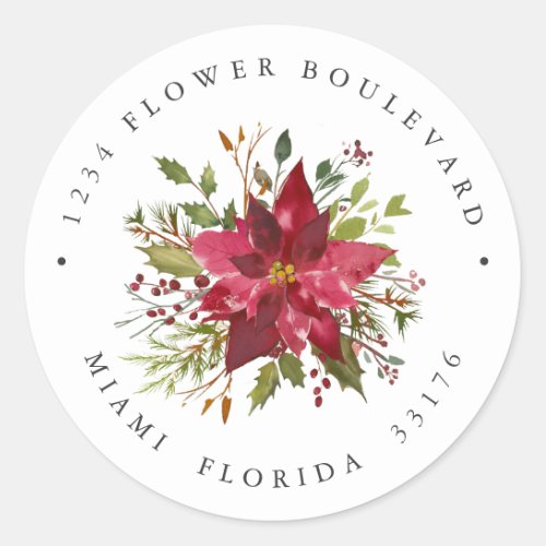 Poinsettia  Bouquet Botanical Return address Classic Round Sticker