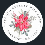Poinsettia Bouquet Christmas Return Address Label<br><div class="desc">Designed to coordinated with the Red Poinsettia Botanical collection. A deep red poinsettia flowers is nestled in holly and berries and pine branches.</div>